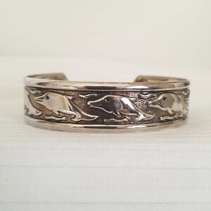 New Silver Dolphin Embossed Cuff Bracelet